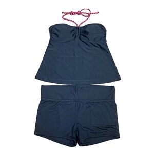 Mossimo Pink/Black Halter Bandeau Tie Tankini + Shorts 2 PC Swimsuit